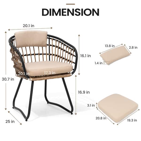 dimension image slide 2 of 4, 9PC Patio Outdoor Aluminum Dining Table Sets with Umbrella Hole with Rattan Chair