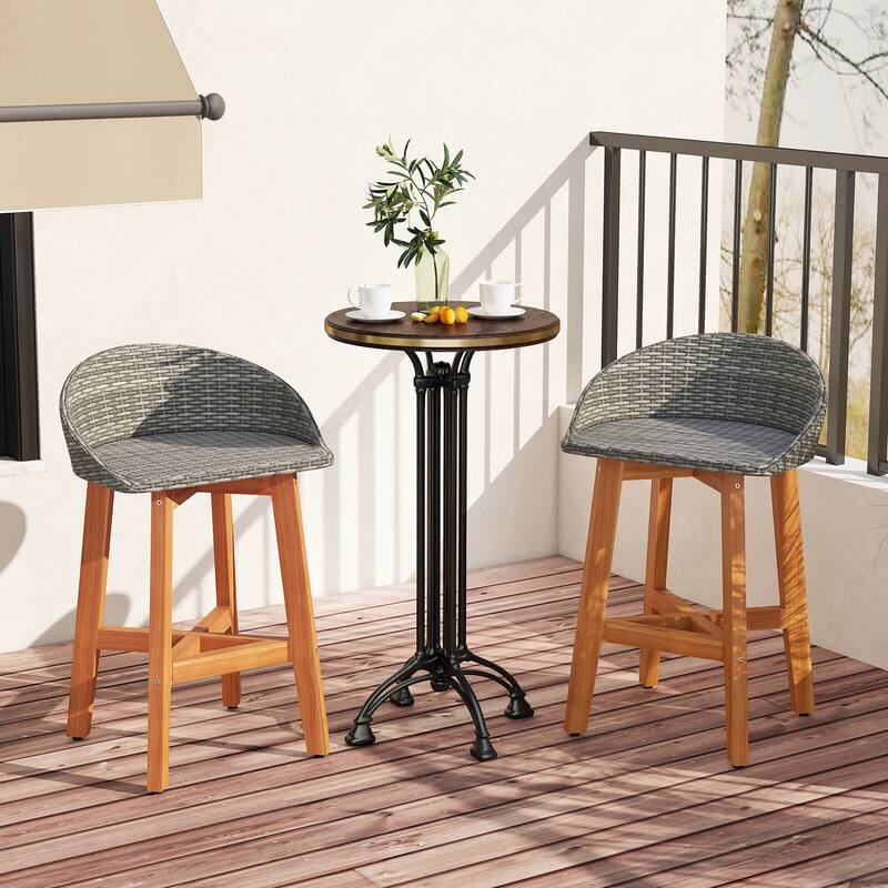 Costway Outdoor Faux Rattan Bar Chairs Set of 2/4 Solid Acacia Wood - See Details