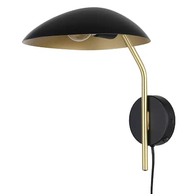 Lindmoor - 1-Light Wall Light Black Finish - Brushed Brass Accents