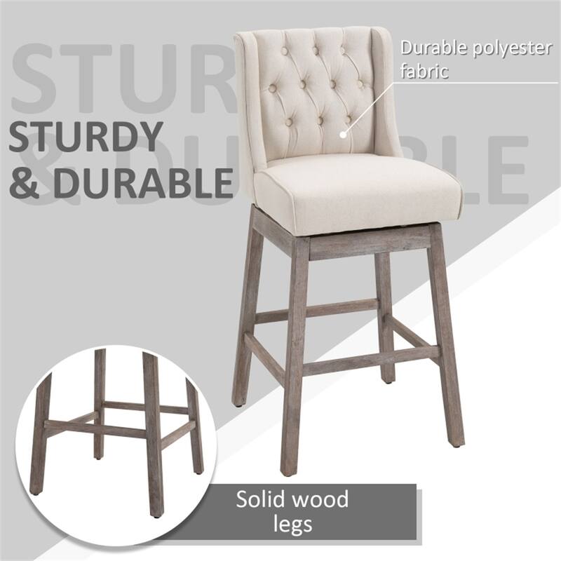 2-Pack Linen Upholstered Ergonomic Bar Stools with Swivel Seat and Solid Wood Legs - 19.25" W x 22.75" D x 43.25" H
