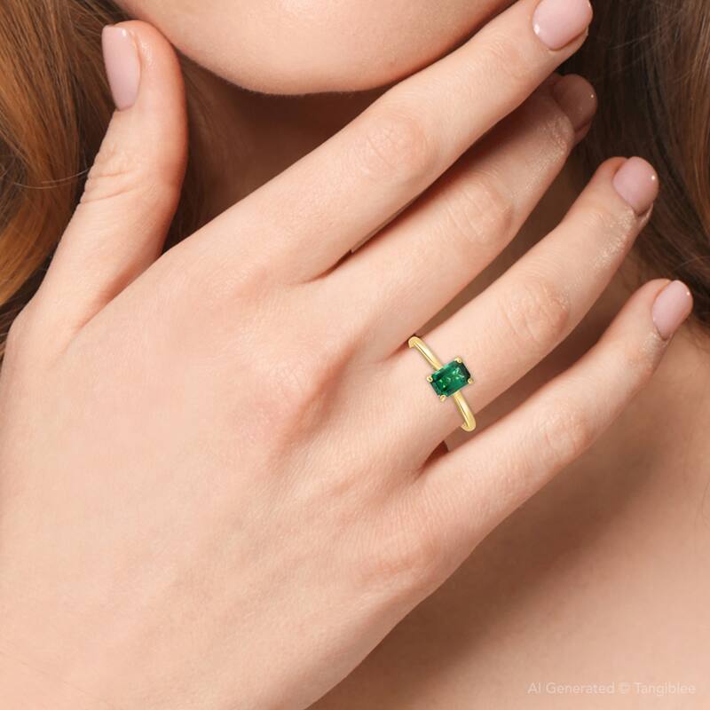 1Ct Emearald Solitaire Ring Yellow Gold Lab Grown