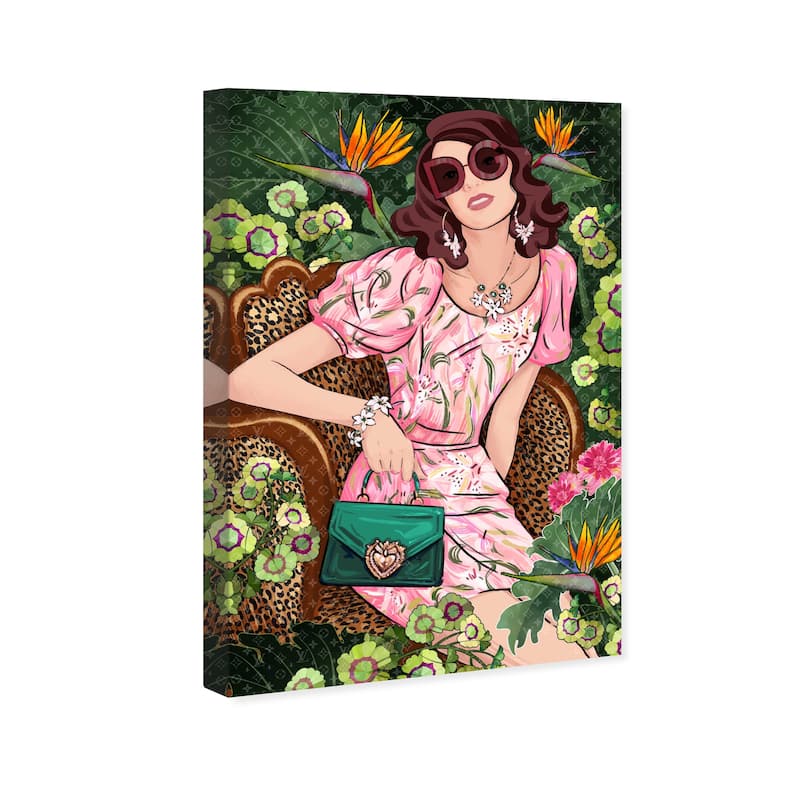 Wynwood Studio Canvas Fashion and Glam Green Garden Doll Pink and Glam Wall Art Canvas Print