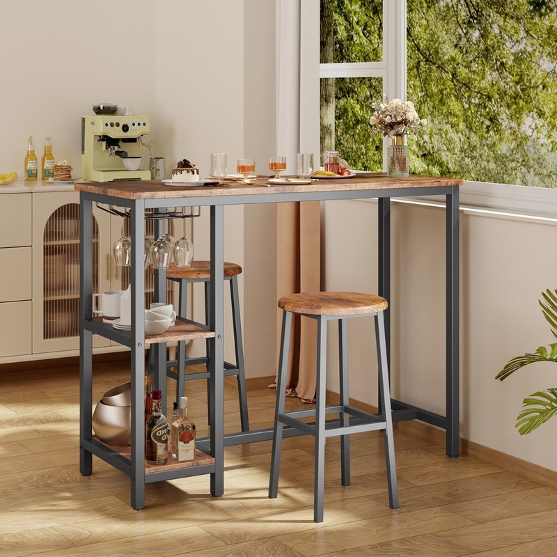 Bar Table Set with Stools for Breakfast Nook, Dining Room