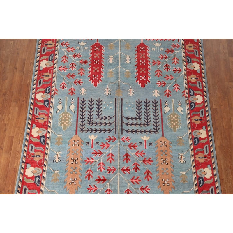 Traditional Blue Kazak Living Room Area Rug Handmade Wool Carpet - 6'6" x 9'9"