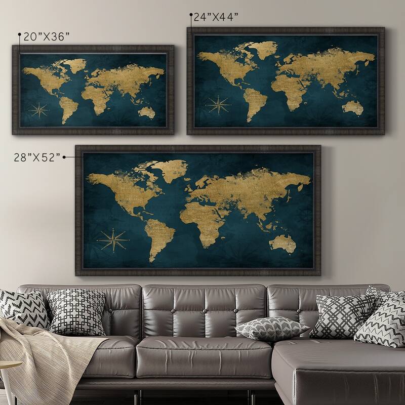 Navy Gold Map Premium Framed Canvas- Ready to Hang