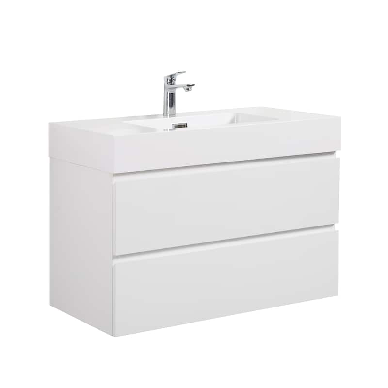 GDFStudio - Naomi Modern Floating Bathroom Vanity with Silent Drawers and Pre-Assembled One-Piece Sink