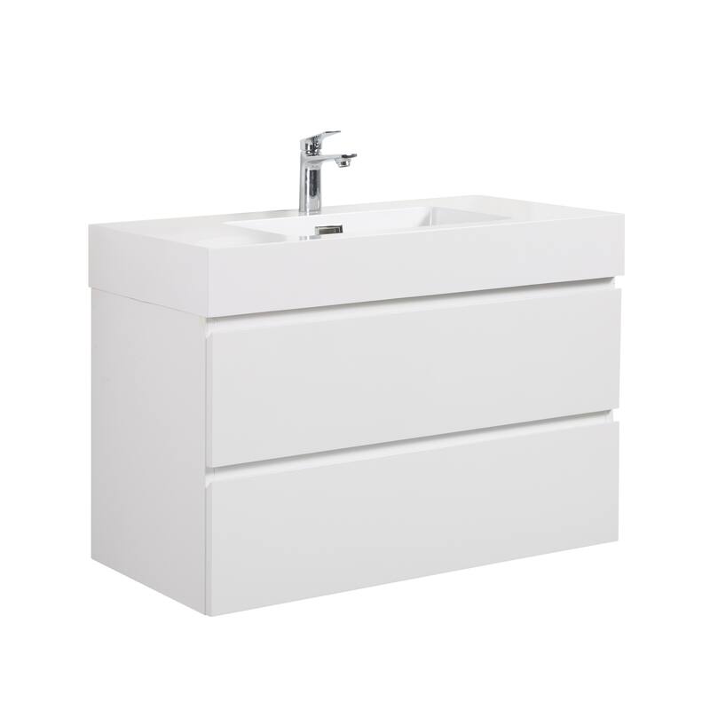 Modern 30" Alice Floating Bathroom Vanity with Rosewood Finish, Handle-Free Design, Silent Soft-Closing Drawers