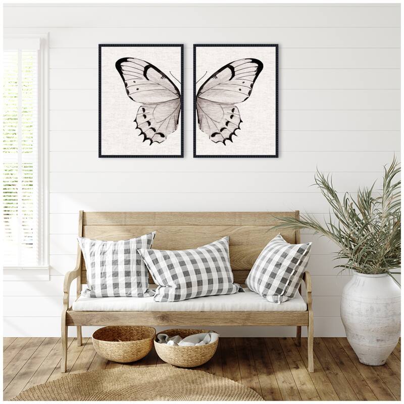 Kate and Laurel Sylvie Beaded Minimal Butterfly Watercolor Framed Canvas Art Set by The Creative Bunch Studio
