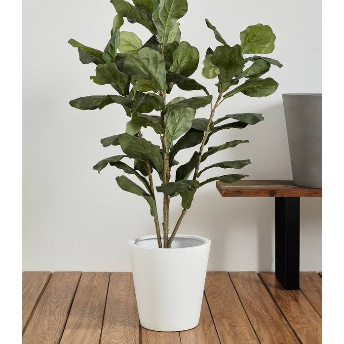 Indoor/Outdoor Large Minimalist Fiberstone Lightweight Cone Round Planter Pot - 19, 15, 11 in