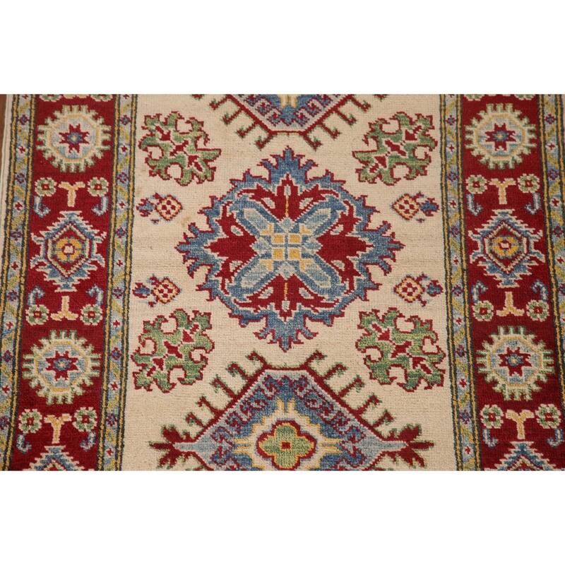 Geometric Kazak Accent Rug Handmade Wool Carpet - 2'8" x 4'0"
