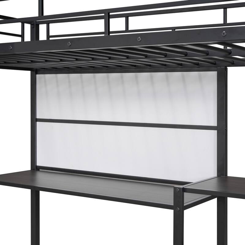 Twin Metal Loft Bed with Desk, Shelves, and Whiteboard, Space-Saving Design
