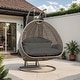 preview thumbnail 45 of 128, LeisureMod Modern 2-Person Egg Hanging Swing Chair with Beige Wicker, Oxford Fabric Cover, Patio Hammock Lounger and Cushions