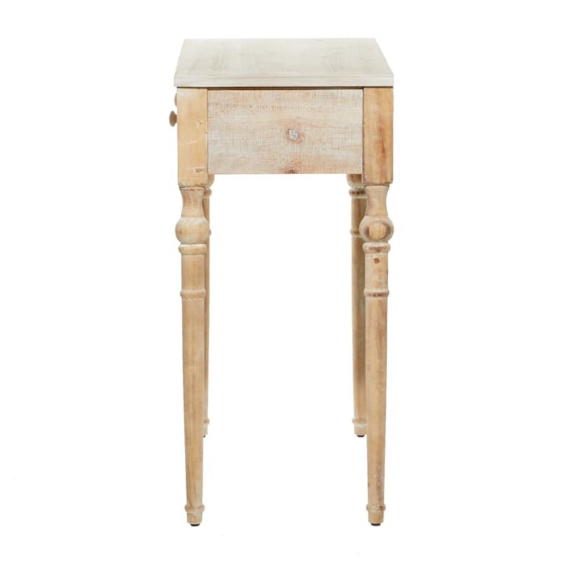 Wood Floral Intricately Carved 2 Drawer Console Table - Brown - Roche River Decor - 16"W x 36"L x 33"H