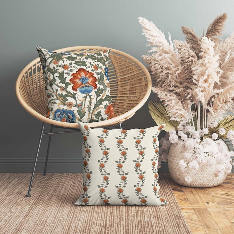 Mughal Era Garden Treasures Faux Suede Reversible Throw Pillow Green and Red