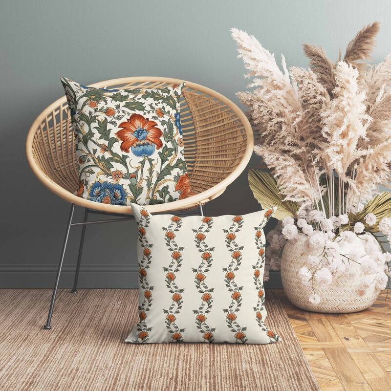 Mughal Era Garden Treasures Indoor/Outdoor Reversible Throw Pillow Green and Red