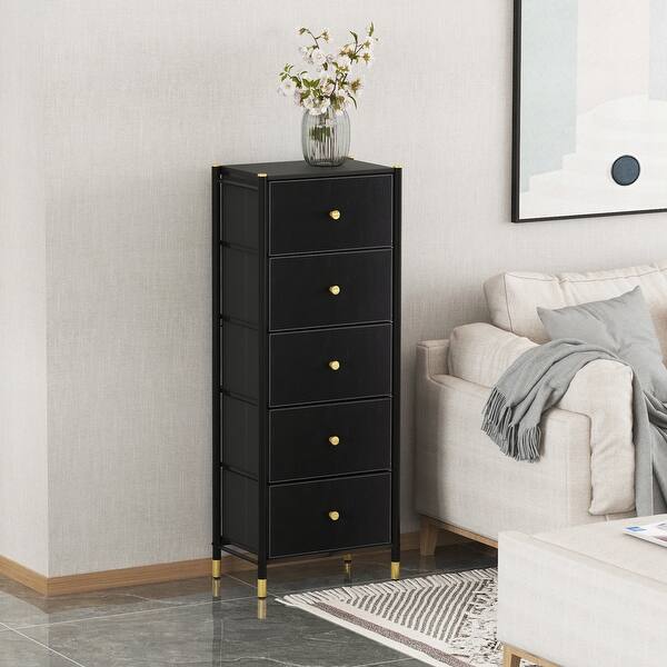 Tall Dresser with 5 PU Leather Front Drawers - Black - Bed Bath & Beyond -  41297595