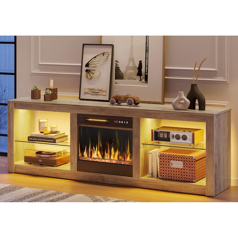 Bestier 63 in. LED TV Stand Fits TV's Up to 70 in. Entertainment Center with Fireplace and Adjustable Shelves - Grey