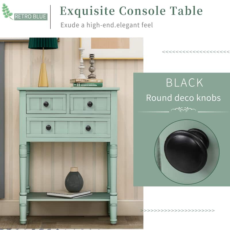 Living Room Narrow Console Table, Classic Solid Wood Entryway Sofa Table with 3 Drawers and Open Shelf, Easy Assembly