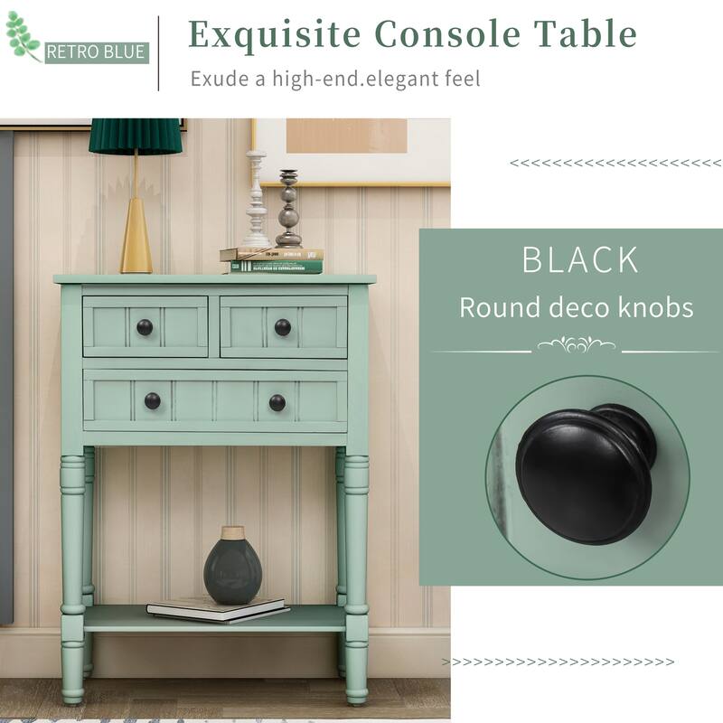 Narrow Console Table, Slim Sofa Table with 3 Storage Drawers and Bottom Shelf