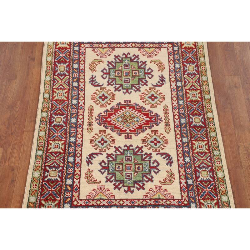Geometric Kazak Oriental Accent Rug Handmade Wool Carpet - 3'2" x 5'0"