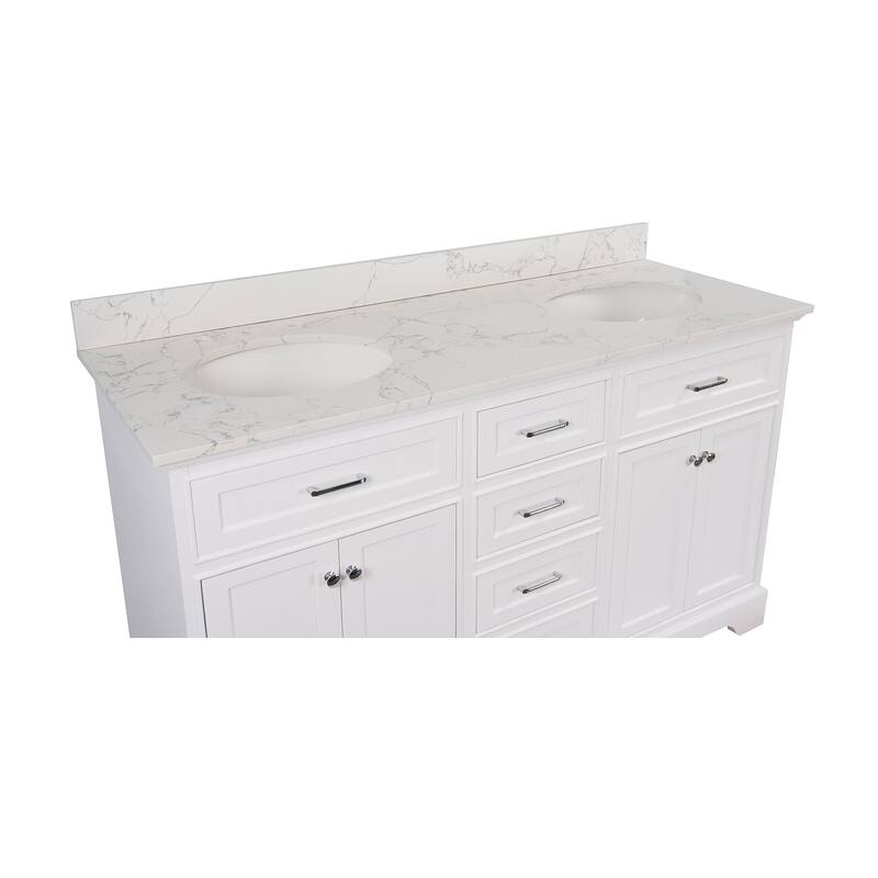 KitchenBathCollection Aria 60" Double Bathroom Vanity with Engineered Marble Top