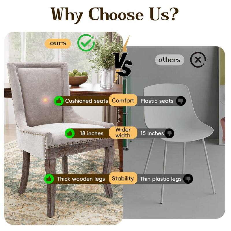 Thickened Side Dining Chair with Solid Wood Legs Set of 2