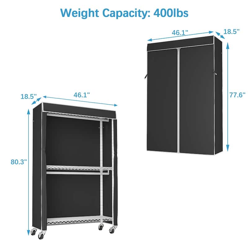 Heavy Duty Rolling Garment Rack with Cover Clothing Rack Portable