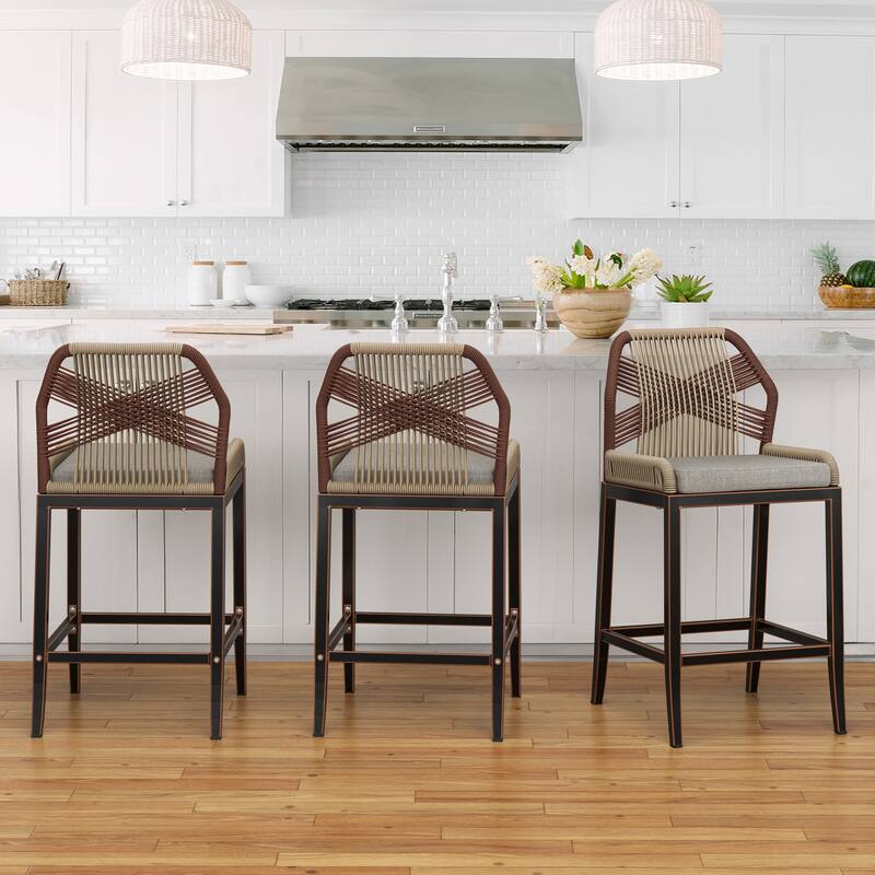 Modern Aluminum Counter Height Bar Stools, Upholstered Counter Stools with Back - 27.5"H