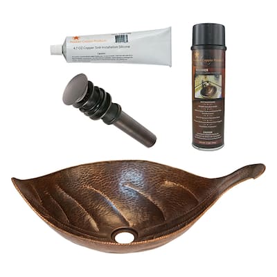 Leaf Vessel Hammered Copper Sink, Matching Drain and Accessories