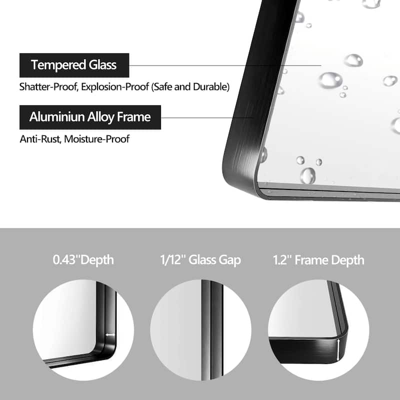 40x32 Inch Black Aluminium Frame Bathroom Mirror