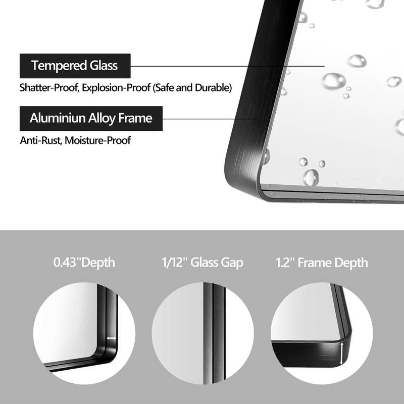 72x40 Inch Black Aluminium Frame Bathroom Mirror