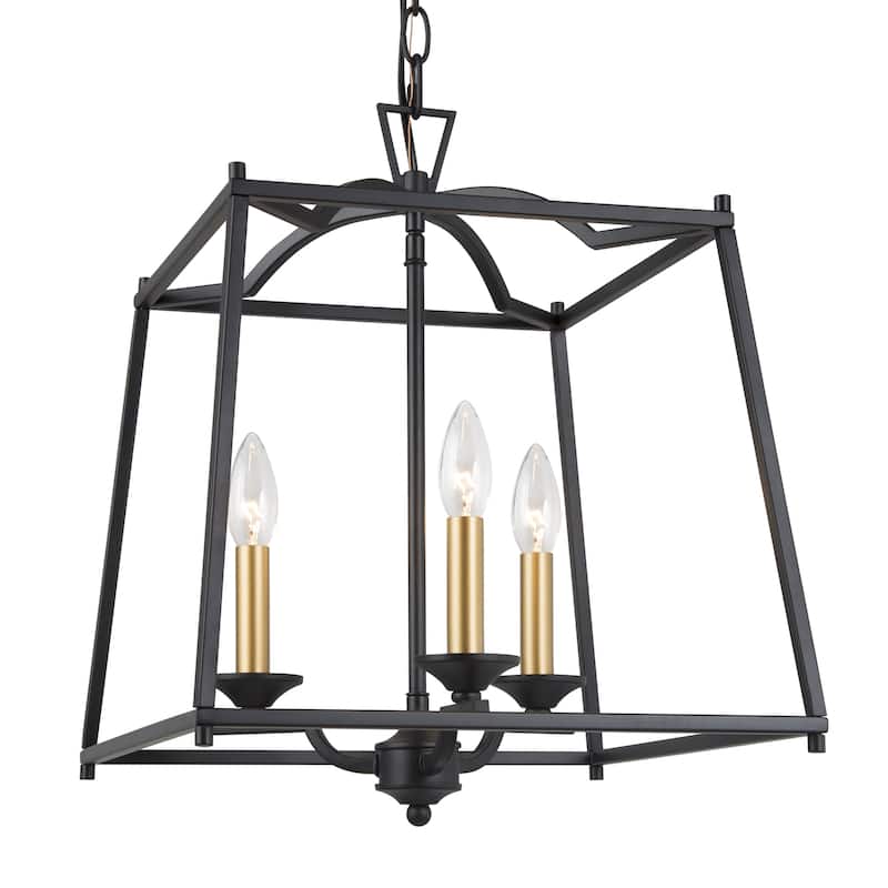 Kania Modern Farmhouse Black Gold 3-light Lantern Pendant Lighting