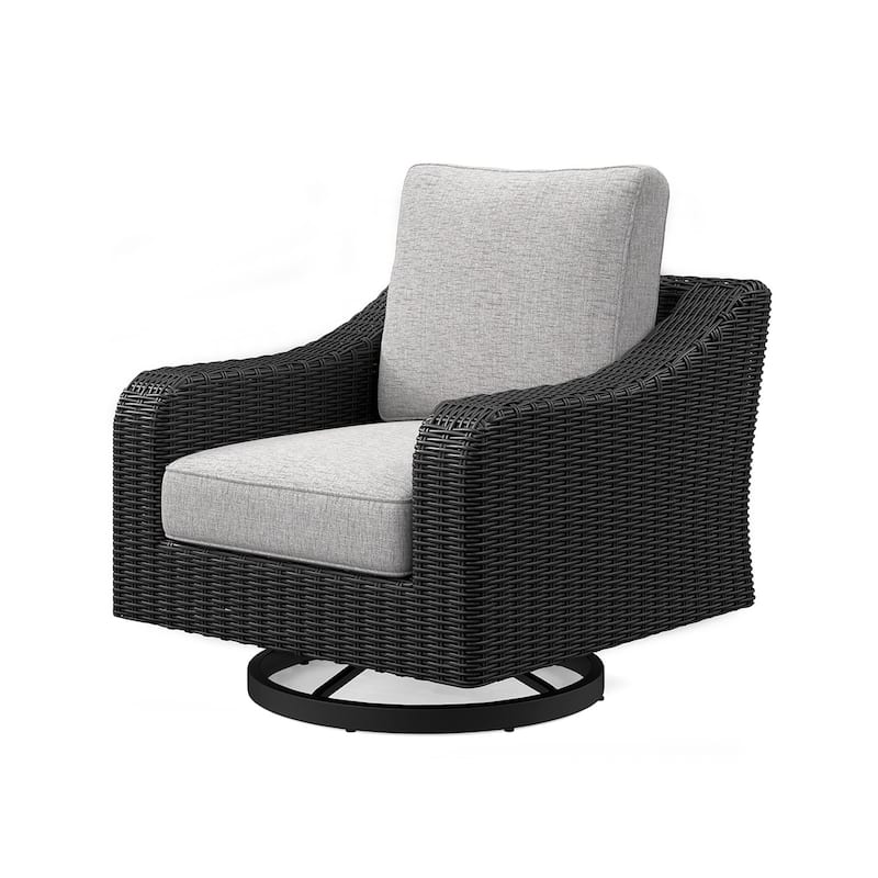 Tira 38 Inch Outdoor Swivel Lounge Chair, Cushioned, Resin, Black, Gray