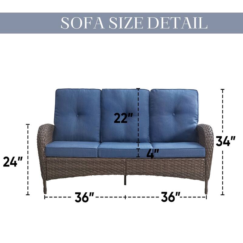 3-Seat Patio Wicker Sofa with Cushion