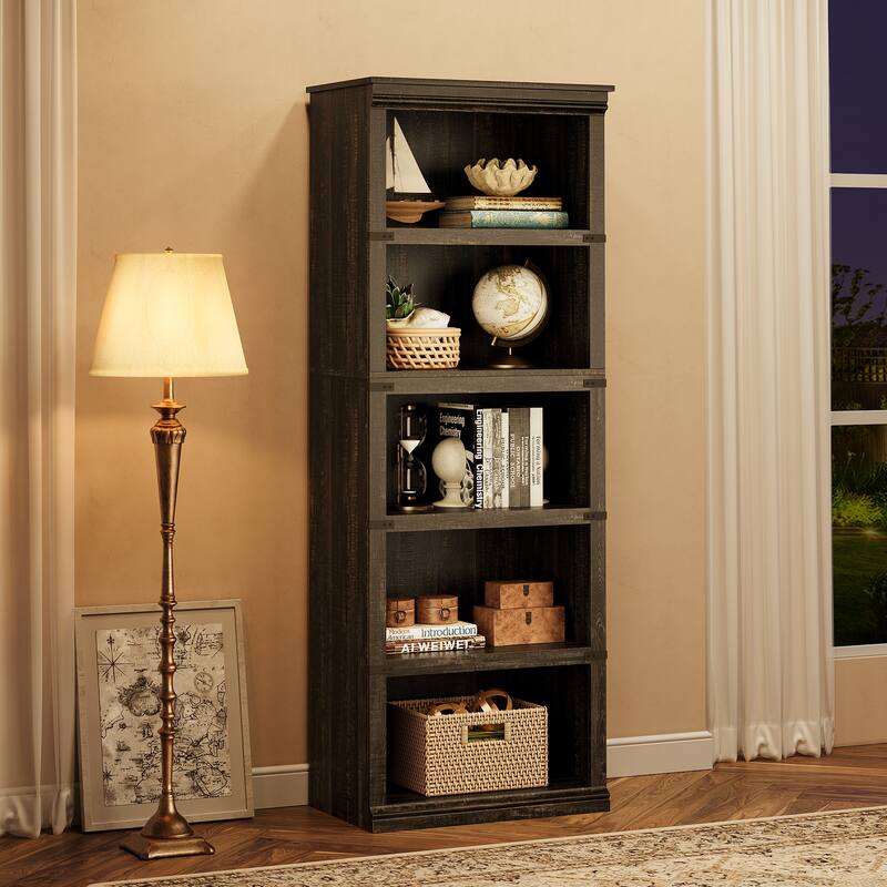 5-Shelf Bookcase, Modern Floor Standing Display Storage Shelves