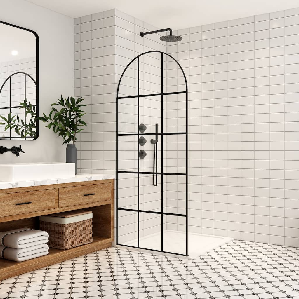 Aranaz Fixed Single Panel Framed Shower Door with Clear Glass - 34" W x 78" H