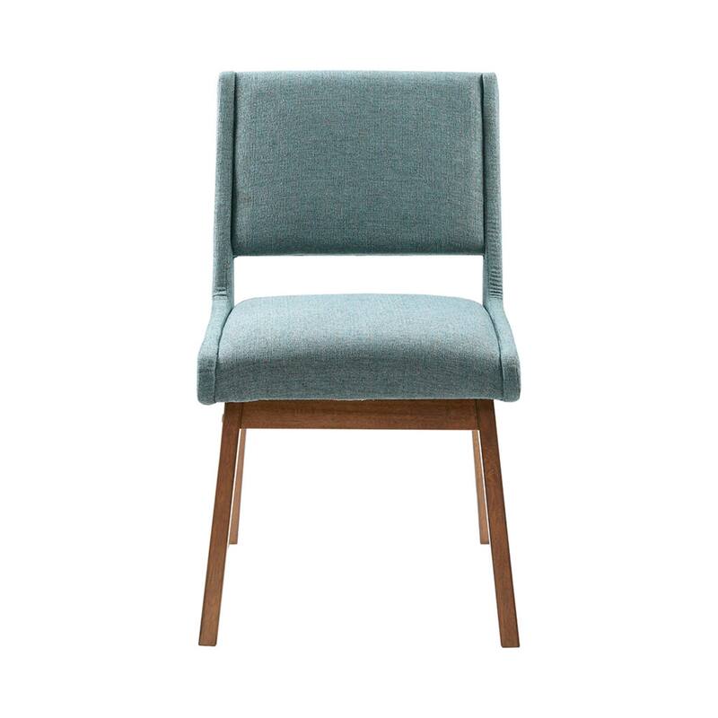 Roomfitters 33-Inch Mid-Century Dining Side Chair (Set of 2), Upholstered Seat with Solid Pecan Wood Legs, Blue