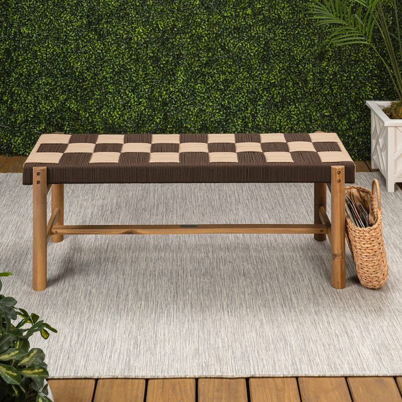 48" 2-Seat Outdoor Acacia Bench, Backless w/ Woven Rope Seat, 700-lb Support