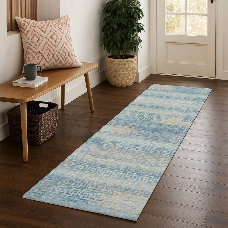Premium Washable Super Soft Modern Stripe Mayfield Rug - Teal - 2'3" x 7'6"