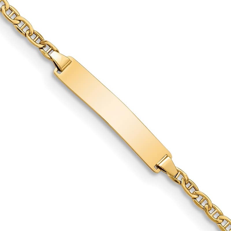 Curata 14k Yellow Gold 4.5mm Semi Solid Mariner Anchor ID Bracelet Options: 7" 8"