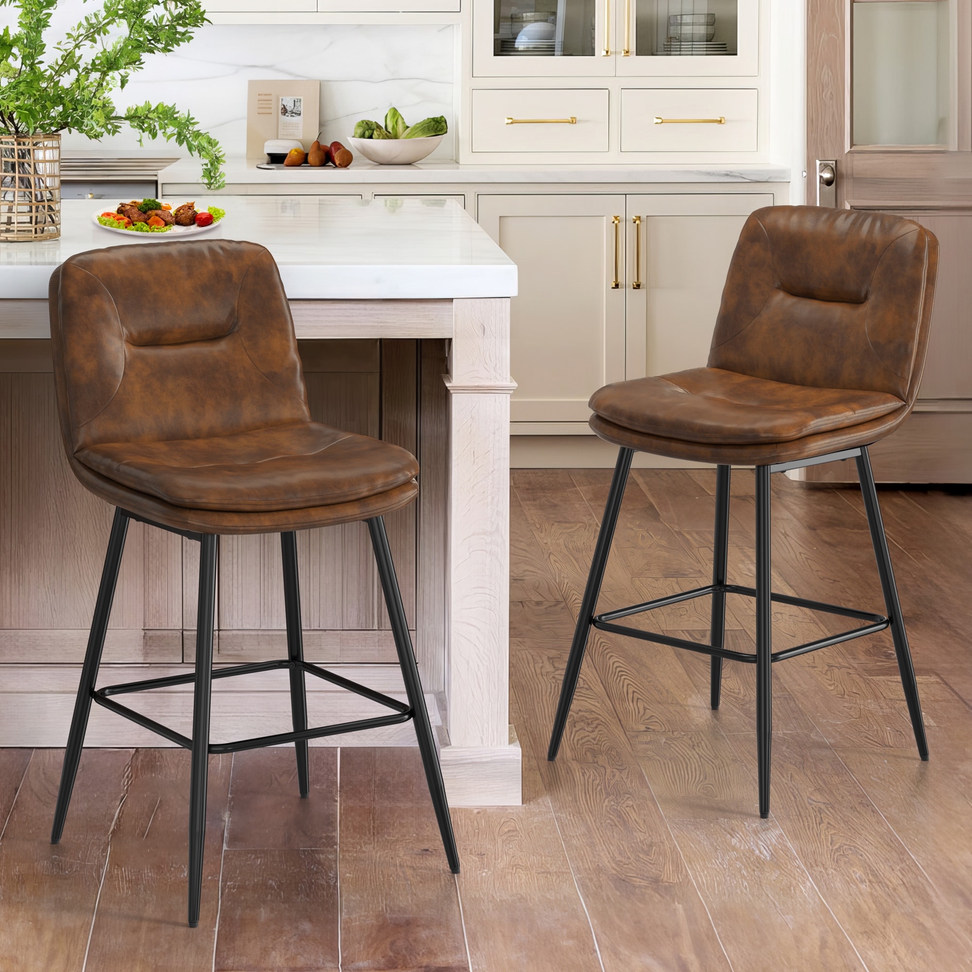 LUE BONA Bar Stools Double Layer Faux Leather Upholstered Counter