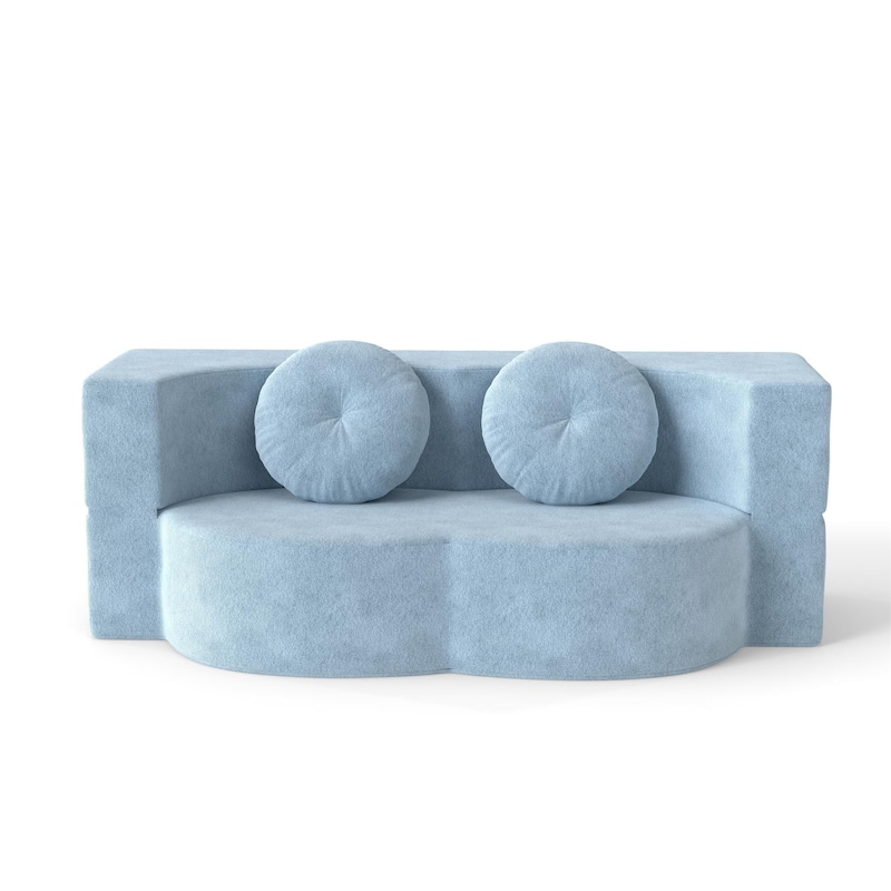 Modern Floor Sofa with 2 Pillows,Convertible Plush Corduroy Foam-Filled Sleeper Sofa Bed