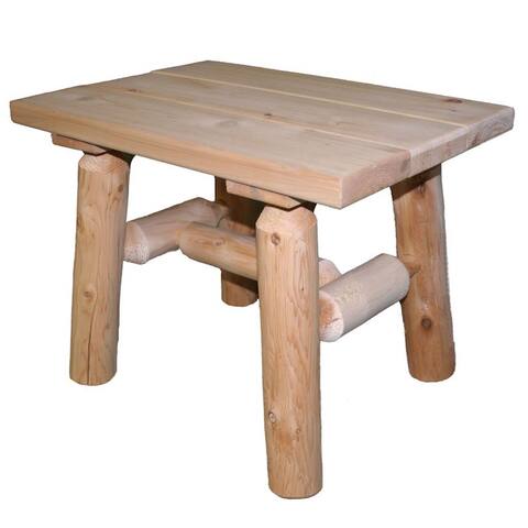 Lakeland Mills White Cedar Log Wood Outdoor Porch Patio End Side Table, Natural - 20