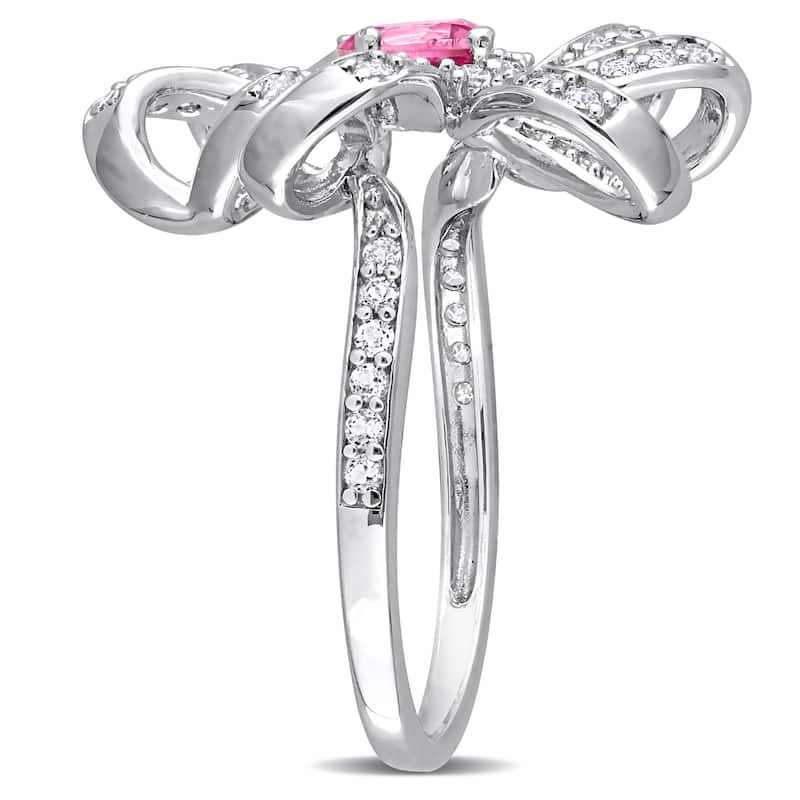 Miadora Pink and White Topaz Floral Cluster Ring in Sterling Silver