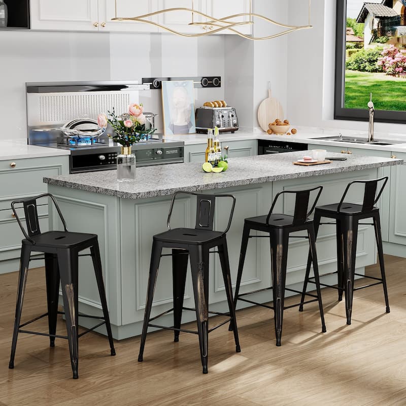 Metal Bar Stools Set of 4,Bar Stool with Low Back for Indoor/Outdoor Barstools