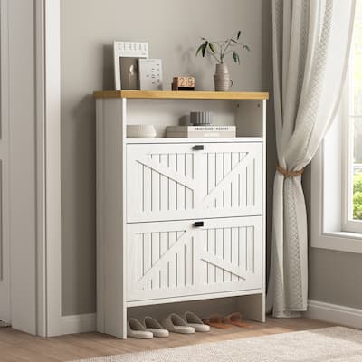 Multi-Functional Modern Minimalist Natural The Upper And Lower Folding Four-Layer Mdf Shoe Cabinet, 31.5*9.5*42.3 Inches