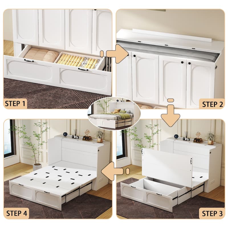 Convertible Murphy Bed Multifunctional Rooms Accent Cabinet Dresser