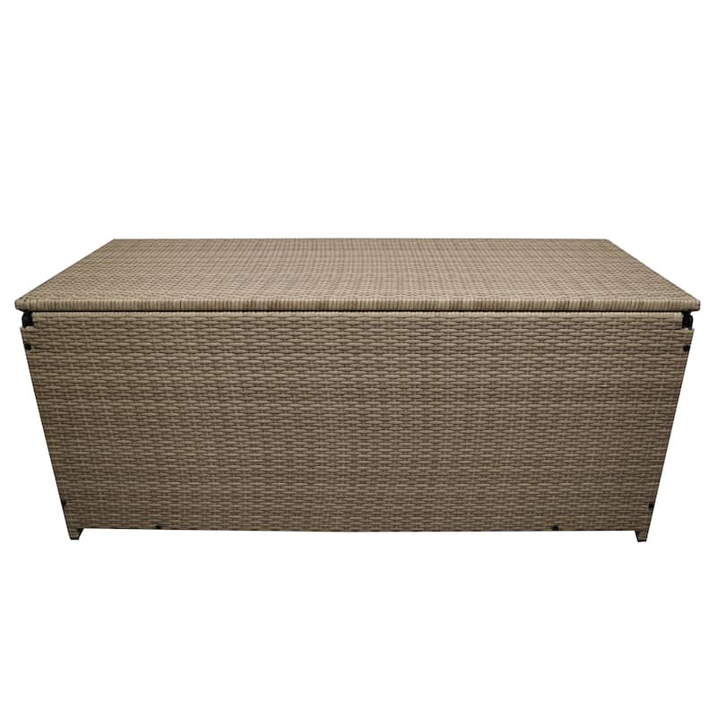 Indoor and Outdoor Balcony Patio Deck Porch Pool 113 Gallon Wicker Storage Box Trunk Bin with Metal Frame - N/A
