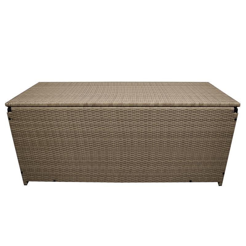 Indoor and Outdoor Balcony Patio Deck Porch Pool 113 Gallon Wicker Storage Box Trunk Bin with Metal Frame