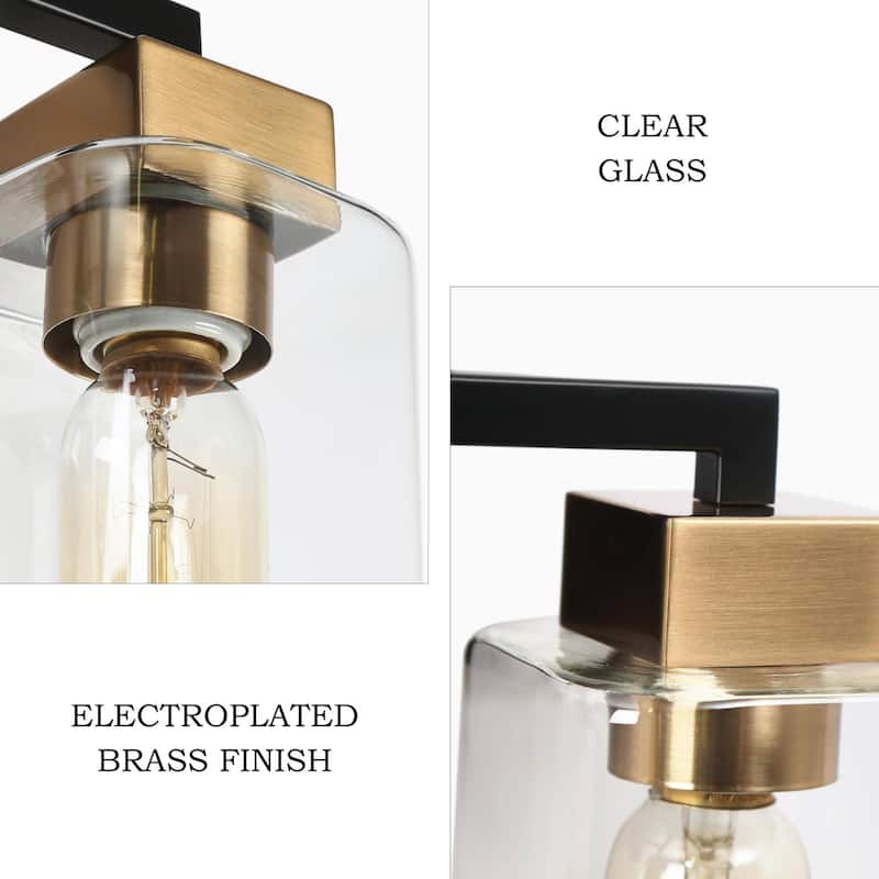 Modern 3-Light Black Gold Square Glass Bathroom Vanity Light Linear Wall Sconces